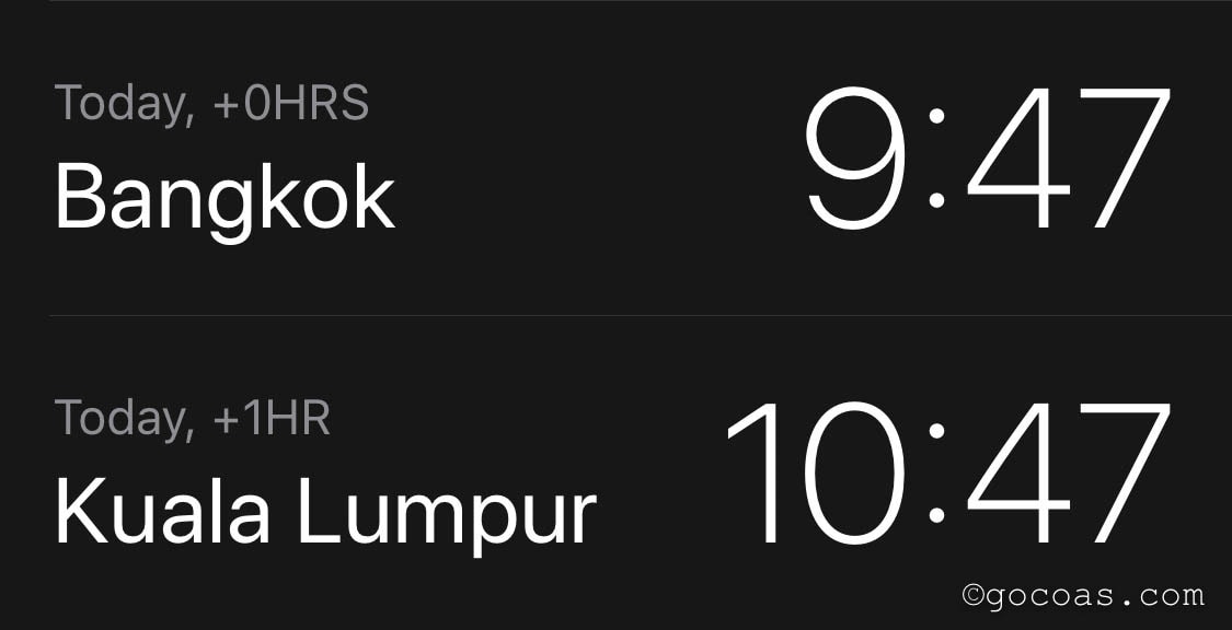 バンコクとマレーシアの時差のスクリーンショット